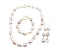 IDGTTLDF Joyería de agua dulce cultivada púrpura Keshi perla collar pulsera pendientes conjuntos for dama moda (Sets)