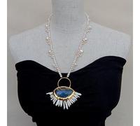 IDGTTLDF Multi Shape Freshwater pearl Necklace Real Blue Labradorite keshi Pearl Pendant 22'' Cute style for women