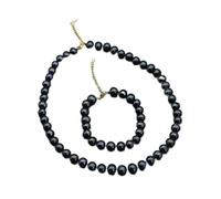 IDGTTLDF Peacock Black Round Pearl Necklace Bracelet Sets Simple Gift For Lady Girls (Sets)