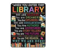 IDGTTLDF Quiet Rules Metal Sign Vintage Library Entry Retro Tin Plaque for Home Office Study 8 X 12 in