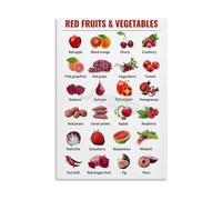 IDGTTLDF Red Fruits and Vegetables Chart Metal Tin Sign Healthy Eating Nutrition Guide Vitamin Poster Wall-Art for Kitchen Dining Room Office Decor 8 X 12 inch