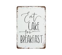 IDGTTLDF Vintage Kitchen Wall-Art Eat Cake For Breakfast Retro Tin Sign Funny Dining Room Decor Metal Sign 8 X 12 inch