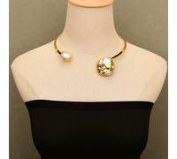 IDGTTLDF White Keshi Pearl Yellow Gold Edge Plated Choker Necklace Lady Pearl Necklace