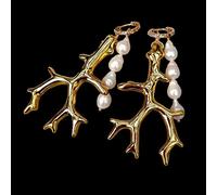 IDGTTLDF White Nucleated Baroque Pearl Golden Resin Coral Branch Shape Hoop Earrings Punk Style for women