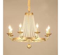 IDHBGJD Candelabros Estilo Vela Francesa, hebras de Cuentas de Cristal, Rueda de Metal, candelabro Grande para Sala de Estar, iluminación Colgante, Accesorio de Techo, vestíbulo