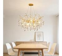 IDHBGJD Lámpara de araña de Cristal Moderna Lámpara de Rama de árbol Dorada Lámparas de Gota de Lluvia de Cristal K9 rectangulares de Lujo para Comedor Cocina Isla Sala de Estar Lámpara Colgante