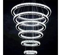 IDHBGJD Lámpara De Techo Alto Moderna Lámpara De Plata De 6 Anillos Lámpara Colgante De Cristal LED Que Cambia De 3 Colores Lámpara De Diseño DIY para Sala De Estar Escalera Vestíbulo Entrada