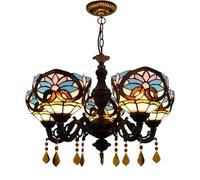 IDHBGJD Lámpara de Techo Tiffany con vitrales, 5 Cabezas, 8 Pulgadas, corazón Azul, luz de Techo, decoración de Estilo Vintage, lámpara Colgante de Cristal para Comedor, Sala de Estar, Dormitorio,