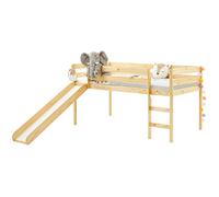 IDIMEX Cama alta con tobogán Benny para niños, madera de pino maciza, lacada natural, 90 x 200 cm (ancho x largo)