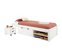 IDIMEX Cama con cajones Sabrina con carrito y cajón, 90 x 200 cm, pino blanco, cama de almacenamiento multifuncional, incluye 2 cajones, cama juvenil, cama de invitados, cama juvenil.