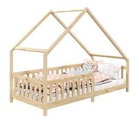 IDIMEX Cama de casa Cora de pino macizo, cama Montessori de 90 x 200 cm, cuna con protección anticaída y techo
