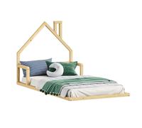 IDIMEX Cama infantil ELOA Cama en el suelo 90x200 cm tipo Montessori, cabecera en forma de casa, de pino macizo natural