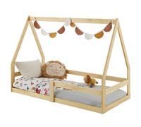 IDIMEX Cama infantil LUSIA en forma de casa, 80 x 160 cm, madera de pino natural, con protección contra caídas, ideal para dormir y jugar, cama de suelo, Montessori
