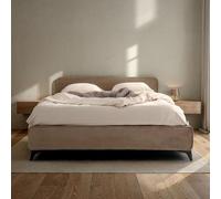 IDIMEX Cama tapizada LAVORO individual 140 x 200, Greige - Cama con somier de láminas y funda de tela de terciopelo, estructura de cama con cabecero acolchado, diseño moderno, marco de madera