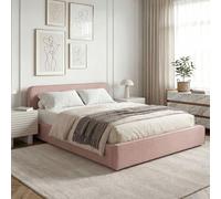 IDIMEX Cama tapizada Marini de 140 x 200 cm en rosa viejo - Cama acolchada con somier, diseño moderno y estructura de madera estable con patas de plástico