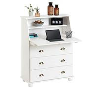 IDIMEX - Escritorio secretario Gomes con tapa 1 estante y 3 cajones, encimera abatible, madera de pino macizo, barnizado, color blanco