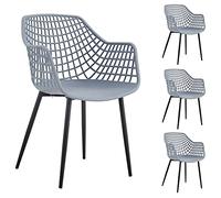 IDIMEX Juego de 4 sillas de jardín Lucia, cómodas sillas de comedor de plástico en gris claro, práctica silla con reposabrazos