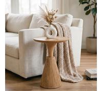 IDIMEX Mesa auxiliar BHIMA de madera de mango maciza, 40 cm, diseño natural, mesa auxiliar, mesa de centro redonda, mesa de salón pequeña, mesa de almacenamiento moderna, mesa auxiliar escultórica.