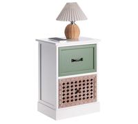 IDIMEX Mesita de noche FIONA con 2 cajones, cómoda de noche de madera de paulownia, mesita de noche en color blanco con aspecto vintage