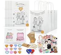 Idioma francés - Lote de 12 kits de regalo de boda para niños con libros para colorear y de actividades, bolsas para regalos, lápices - Actividades lúdicas para entretener a los niños