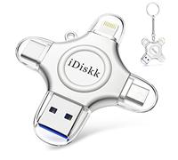 iDiskk 256GB Pendrive para iPhone, Memoria 4 en 1 usb Externa Lightning para iPhone/iPad Pro, Memoria Fotográfica para Dispositivo USB-C y Teléfono Android y PC