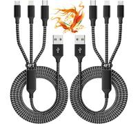 IDISON Cable de carga múltiple (2 unidades de 4 pies), cable de carga 3 en 1 de nailon trenzado múltiple cable USB universal para teléfono con tipo C, micro USB, puerto IP para iPhone 16/15