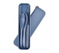 IDISON Cubiertos de plástico Reutilizables con Estuche, Juego de Utensilios Oscuros portátiles para niños y Adultos, vajilla para Camping, Apto para lavavajillas(Azul)