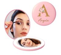 iDIY Espejo de Maquillaje con 3 luz personalizado con nombre- 1x/10x Aumento espejo de viaje con inicial/flor de cumpleaños,De mano, portátil y de 7 caras,regalos prácticos para mujeres