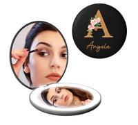 iDIY Espejo de Maquillaje con 3 luz personalizado con nombre- 1x/10x Aumento espejo de viaje con inicial/flor de cumpleaños,De mano, portátil y de 6 caras,regalos prácticos para mujeres