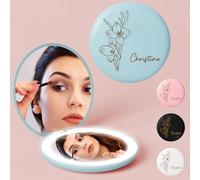 iDIY Espejo de Maquillaje con 3 luz personalizado con nombre- 1x/10x Aumento espejo de viaje con inicial/flor de cumpleaños,De mano, portátil y de 5 caras,regalos prácticos para mujeres