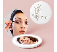 iDIY Espejo de Maquillaje con 3 luz personalizado con nombre- 1x/10x Aumento espejo de viaje con inicial/flor de cumpleaños,De mano, portátil y de 4 caras,regalos prácticos para mujeres