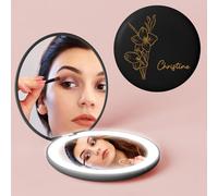 iDIY Espejo de Maquillaje con 3 luz personalizado con nombre- 1x/10x Aumento espejo de viaje con inicial/flor de cumpleaños,De mano, portátil y de 2 caras,regalos prácticos para mujeres