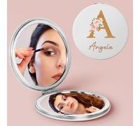 iDIY Espejo de Maquillaje personalizado con nombre- 1x/10x Aumento espejo de viaje con inicial/flor de cumpleaños,De mano, portátil y de 7 caras,regalos prácticos para mujeres