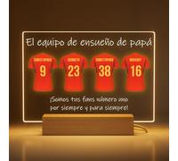 iDIY Marco de Fútbol Personalizado con Nombres - Regalo Día del Padre - Marco Familiar con Camisetas y Base de Madera con Luz LED - Regalo Original Papá o Abuelo Aficionado al Fútbol
