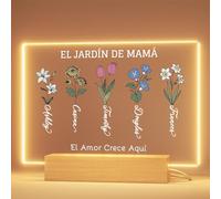 iDIY Regalo Personalizado para Mamá - Día de la Madre Regalos Originales - Lámpara Personalizada con Nombre y Flor del Mes de Nacimiento - Jardín de Mamá - 22x15 cm Acrílico, Base Opcional
