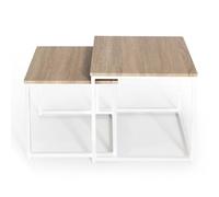 IDMarket - 2 mesas de centro Detroit 40/45, diseño industrial, madera y metal, color blanco