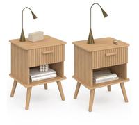 IDMarket - 2 mesitas de noche Juliette, 1 cajón con nicho, listones, madera, color roble