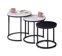 IDMarket Alaska - Juego de 3 mesas bajas (redondas, 35/40/45, efecto mármol y negro, patas metálicas)