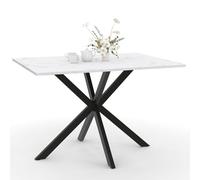IDMarket - ALASKA Mesa de comedor para 4 personas con efecto mármol blanco y pata de araña de metal 110 cm