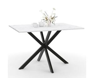 IDMarket - ALASKA Mesa de comedor para 4 personas con efecto mármol blanco y pata de araña de metal 110 cm