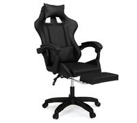 IDMarket Alex - Sillón de juego ajustable con reposapiés, cojín de cabeza y cojín lumbar, color negro