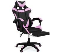 IDMarket Alex - Sillón de juego ajustable con reposapiés, cojín de cabeza y cojín Lumbar, color negro y rosa