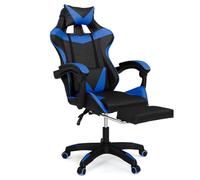 IDMarket Alex - Sillón de juego ajustable con reposapiés, cojín de cabeza y cojín Lumbar, color negro y azul
