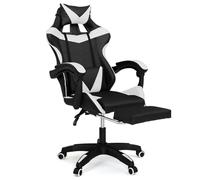 IDMarket Alex - Sillón de juego ajustable con reposapiés, cojín de cabeza y cojín Lumbar, color negro y blanco