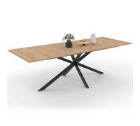 IDMarket Alix - Mesa de comedor extensible rectangular de 8 a 12 personas, pie araña madera y negro, 200 - 240 cm