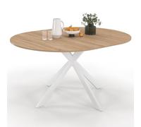 IDMarket Alix - Mesa de comedor extensible redonda 4-8 personas, pie araña madera y blanco, 110-150 cm
