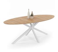 IDMarket Alix - Mesa de comedor ovalada para 10 personas, diseño de araña de madera y blanco, 200 cm