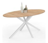 IDMarket Alix - Mesa de comedor ovalada para 8 personas, diseño de araña, madera y blanco, 150 cm