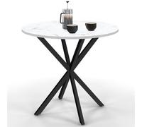 IDMarket Alix - Mesa de comedor redonda para 4 personas, 80 cm, pie araña | Lateau efecto mármol blanco alaska