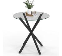 IDMarket Alix - Mesa de comedor redonda para 4 personas, pie araña negro y bandeja de cristal, 80 cm